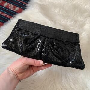 Lauren Merkin Black Leather Evening Clutch